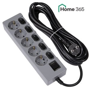Home365 홈365 국산 개별멀티탭 5구 5m 그레이 블랙 / 16A 콘센트 멀티콘센트
