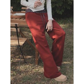 자딘 체크 배색 와이드 롱 스웻 팬츠
