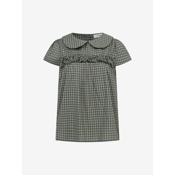 체크 라운드 카라 캡소매 블라우스 (TMBAF2475)