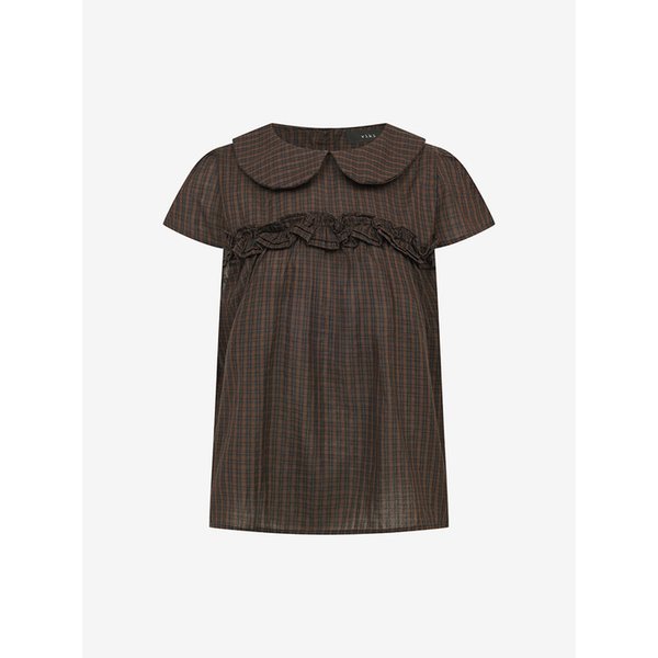 체크 라운드 카라 캡소매 블라우스 (TMBAF2475)