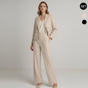 SET 여성 봄가을 더블정장 숏자켓+와이드팬츠 세트