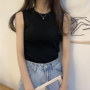 여성 슬림핏 여름 라운드넥 민소매 니트 나시