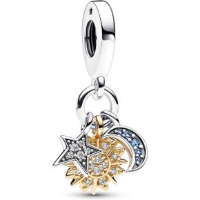 판도라 참 Bicolour Heavenly Triple Charm Pendant in Sterling 실버 14 Carat Gold Plated Met