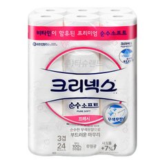 순수소프트 프레시 화장지 3겹 27m 24롤 x1개 무색무향무색소