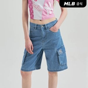 MLB [코리아공식]베이직 미디움로고 카고 데님 숏팬츠 NY (L.Blue)