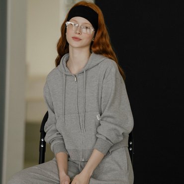 노운베러 Waffle cotton hood zip up_Gray