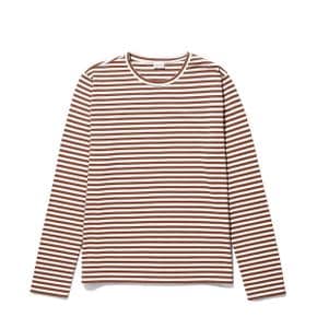 큘 THE MODERN LONG T-SHIRT - CREAM/WALNUT MINI STRIPE