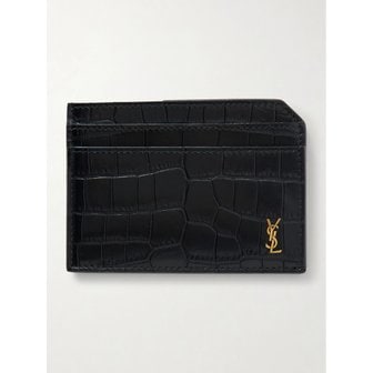 생로랑 카산드르 로고 아플리케 크로커다일 패턴 페이턴트 가죽 카드지갑 46376663163067393