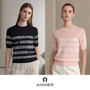 [일시불2만] 24SS AIGNER 린넨블렌디드 체인로고 썸머 니트 여