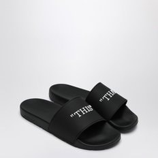 [해외배송] 오프화이트 블랙 러버 슬라이드 샌들 OMIU003S25MAT001 1001