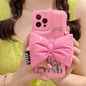 유니커블 아이폰 14 13 12 11 pro max 프로 맥스 귀여운 쿠션 패딩 왕 리본 핑크 카메라보호 레터링 디자인 케이스