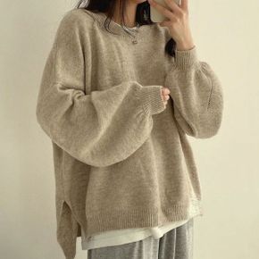 에이바 오버핏 밑단 트임 니트_P352259174