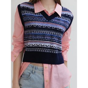 Jacquard Knit Vest  Navy (WE3Y5UT99R)