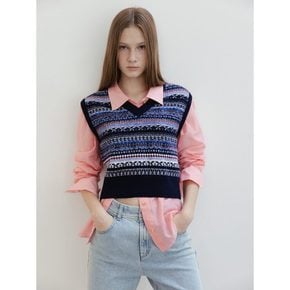 Jacquard Knit Vest  Navy (WE3Y5UT99R)