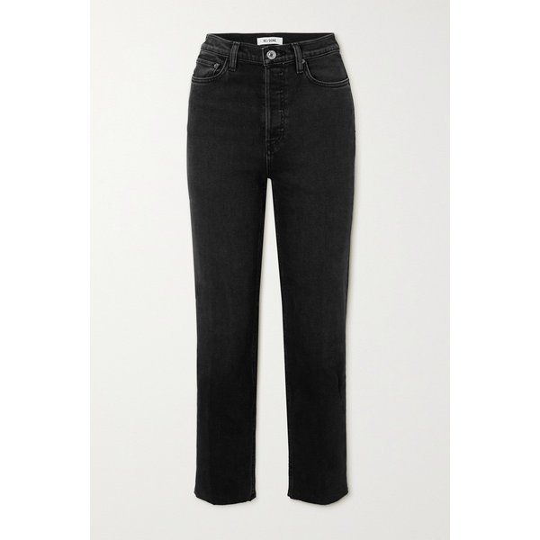 70s 스토브 파이프 크롭 디스트레스 하이라이즈 스트레이트 진 블랙 1647597315992949