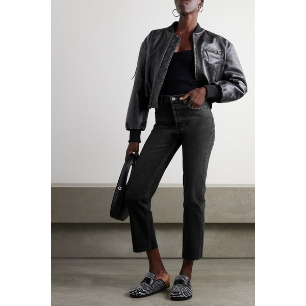 70s 스토브 파이프 크롭 디스트레스 하이라이즈 스트레이트 진 블랙 1647597315992949