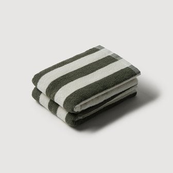 JAJU 스트라이프 코튼 세면타월 40X80cm 2개 카키 J62N902113848