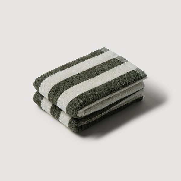 스트라이프 코튼 세면타월 40X80cm 2개 카키 J62N902113848