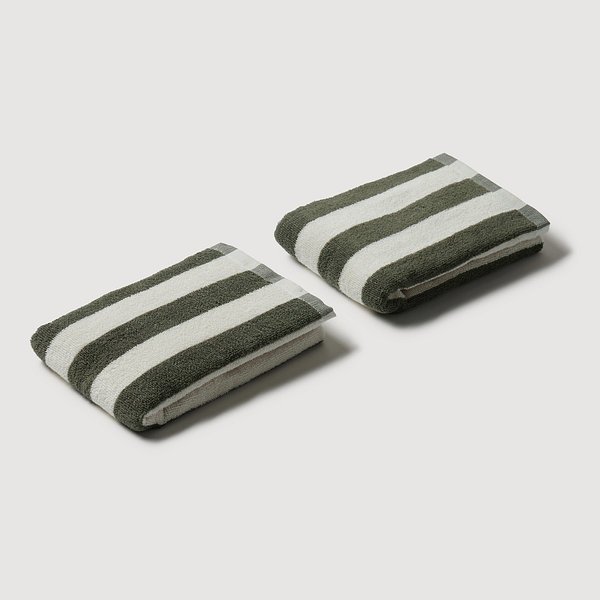스트라이프 코튼 세면타월 40X80cm 2개 카키 J62N902113848