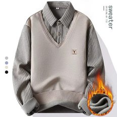  스웨터 남성용 플리스 폴로 셔츠 풀오버 티셔츠 칼라 블라우스 네이비 카키 의류 가을 겨울
