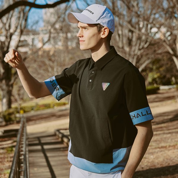 [부산점] 컬러블록킹 용출사 남성 셔츠형 반팔 우븐탑 블랙_CHD2MWT0214BK