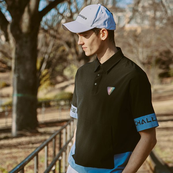 [부산점] 컬러블록킹 용출사 남성 셔츠형 반팔 우븐탑 블랙_CHD2MWT0214BK