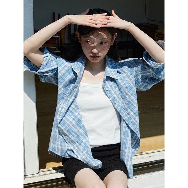 Soft cotton washing check shirts_BLUE