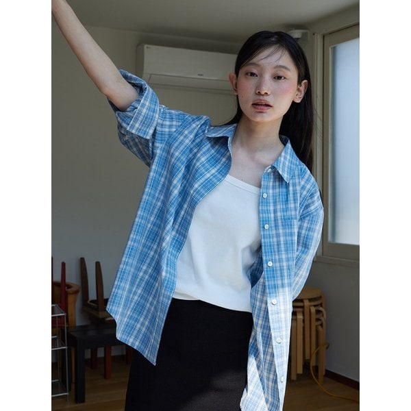 Soft cotton washing check shirts_BLUE