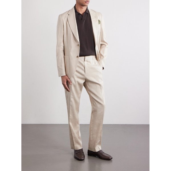스트레이트 레그 플리츠 리넨 블렌드 팬츠 46376663163000879