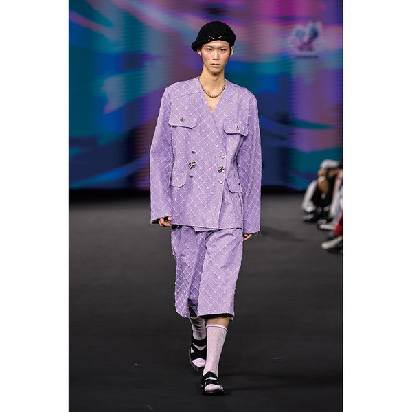 26SS PURPLE CROSS PATTERN V-NECK DENIM JACKET