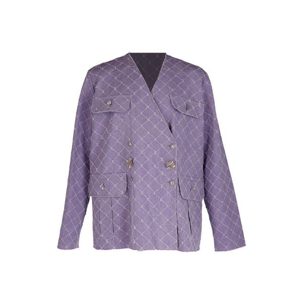 26SS PURPLE CROSS PATTERN V-NECK DENIM JACKET