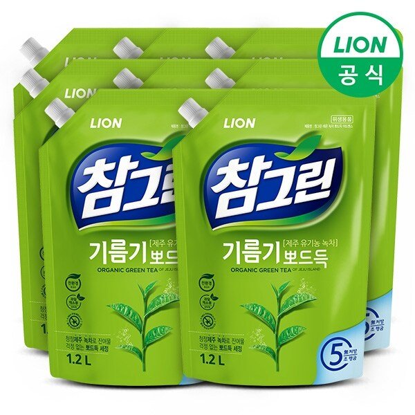 참그린 녹차 기름기 뽀드득 주방세제 1.2L리필 8개