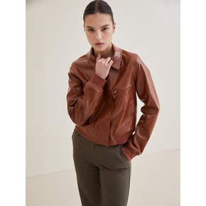 Cropped Leather Jumper - Brown