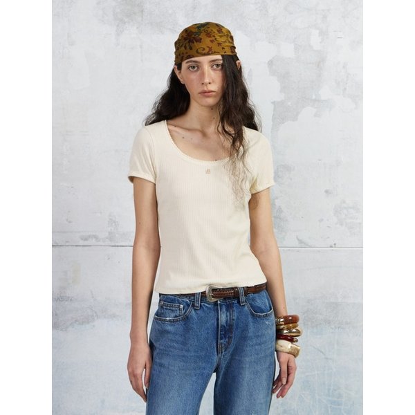 Pointelle Scoop Neck T-shirt, Butter