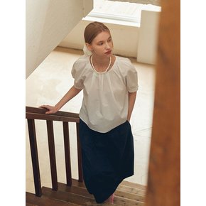 BELTED COTTON LONG SKIRT (dark navy)