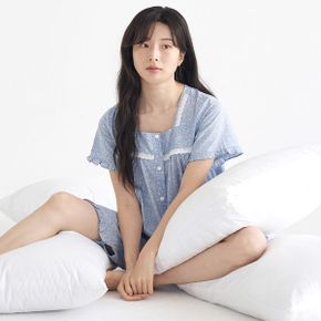 블루퓨어 스퀘어넥 여성 반팔 순면 잠옷 세트 _P339945446
