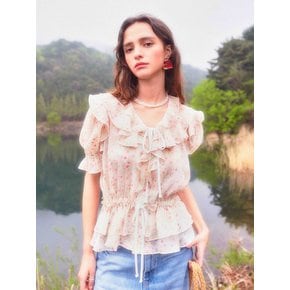 Frill Chiffon Ribbon Blouse (Flower)