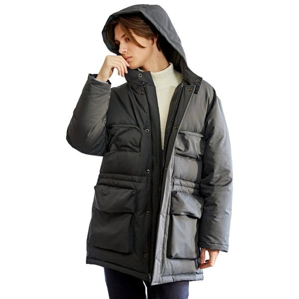 빅사이즈 4-입체포켓 오버핏 하프기장 후드다운점퍼 CTS22WWDJB50 GRY