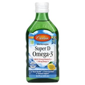 Carlson 야생 노르웨이산 대구 유래 Super D Omega-3 천연 레몬 맛 250ml(8.4fl oz)