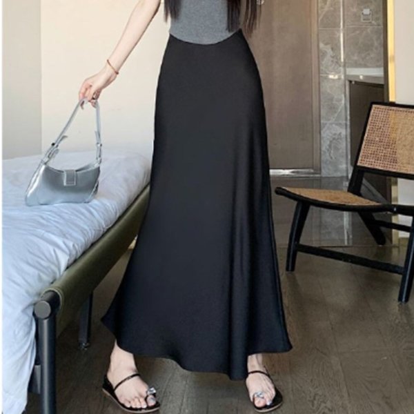 [옷자락] 여성 하이웨스트 유광 머메이드 롱 스커트