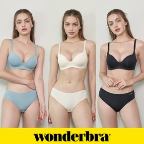 [Wonderbra] 일체형 볼륨 몰드 노와이어 브라팬티 6종세트 블루그레이+오트밀+블랙