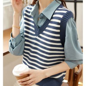스트라이프 브이넥 조끼베스트 8A92ED_P381784906