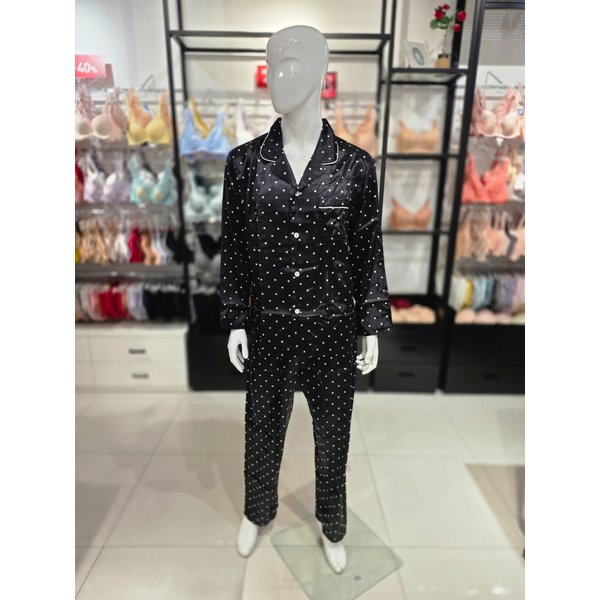 [시흥점] S 솔브 ) 실키 도트 남성 파자마 세트 [SPAE102M-BK]