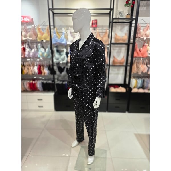 [시흥점] S 솔브 ) 실키 도트 남성 파자마 세트 [SPAE102M-BK]