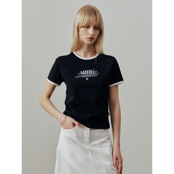 스프레드 배색 링거 티셔츠_BLACK