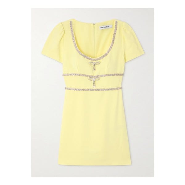 크리스털 장식 크레이프 미니 드레스 옐로 46376663162843491