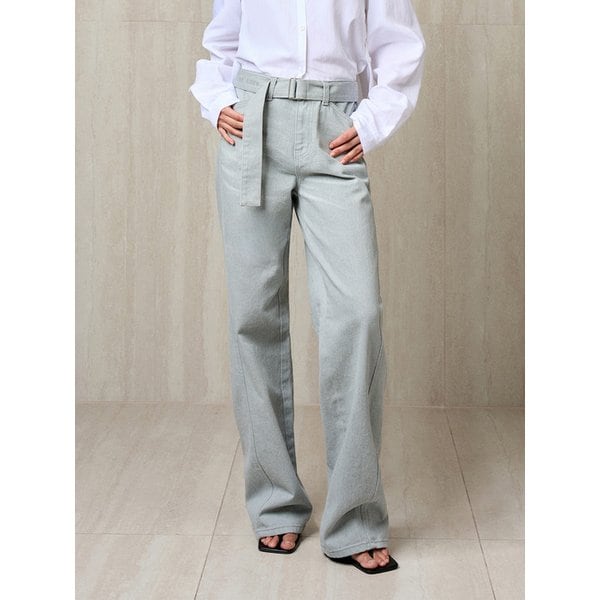 BELTED DENIM PANTS CEMENT