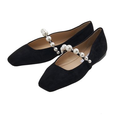 지미추 여성 스웨이드 플랫 슈즈 ADE FLAT SZR BLACK/WHITE