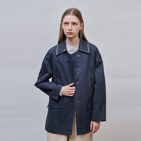 Leather Combo Half Trench_NAVY