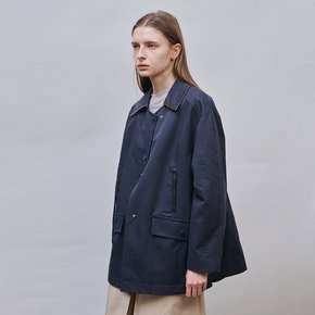 Leather Combo Half Trench_NAVY